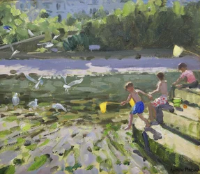 Enfants et mouettes, Looe, 2013